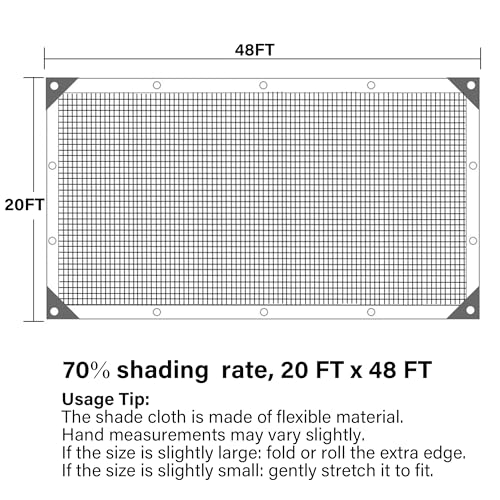 winemana 20x48 FT Black Shade Cloth, 70% UV Resistant Mesh Tarp with Reinforced Grommets, Breathable Sun Shade Net for Garden, Greenhouse, Patio Plants and Animal Coop Cover - size: 70%-20 FT x 48 FT