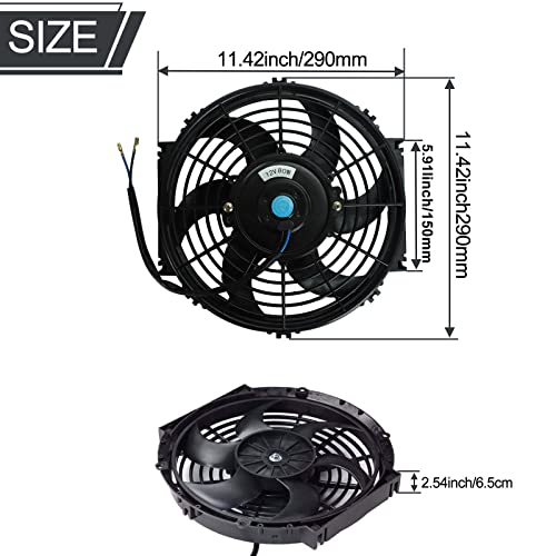 10" Universal Slim Fan Push Pull Electric Radiator 12V 80W High Performance Cooling Fan with Thermostat Wiring Switch Relay Mount Kit Black - size: 10 Inch