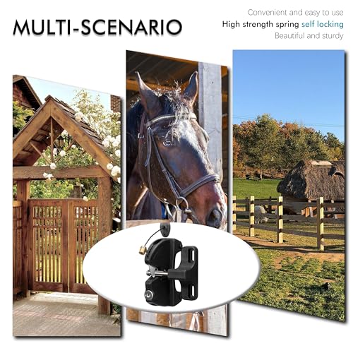 Key Lockable 2 Sided Gate Latch with Spring Pull Cable and Key,2 Way Gate Fence Lock for Outdoor Gates,Locking Gate Door Lock Fence Latch Gate Hardware for Metal,Wood,Vinyl Fence,Black Finish