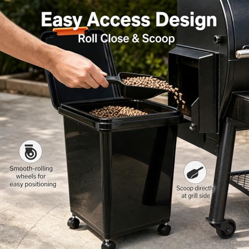 3 Sets 22lb Dog Food Storage Container with Airtight Lid,Scoops,Wheels and Labels,Dry Pellet Storage Bin Kit with Flavor Stickers Airtight for Grill Pellets