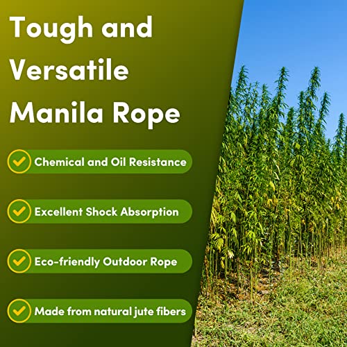 Manila Rope 1in x 50ft,Natural Hemp Rope Thick Large Decorative Hemp Nautical Ropes,Twisted Manila Ropes Great for Gardening,Railings,Hammock Nautical - size: 1in, style: 50FT