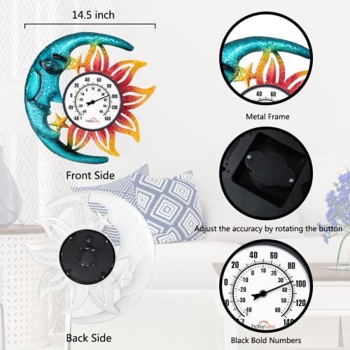 Indoor Outdoor Thermometer, Sun-Moon Wall-Mounted Thermometer | No Batteries Required, Decorative for Patio, Living Room, Garden Greenhouse, Wine Cellar - style: Sun-Moon-Shape