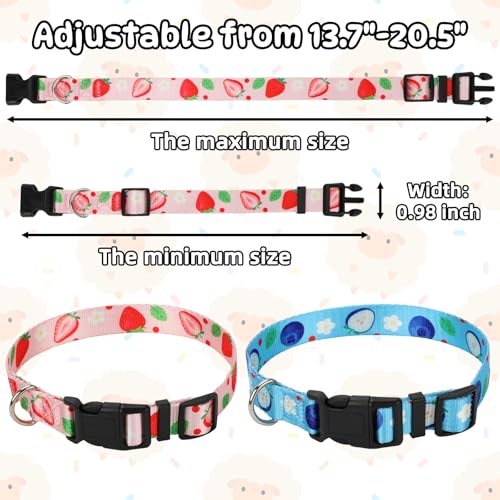 2 Pack Goat Collars with Bells，Fruit Adjustable Nylon Set | Sheep Grazing Copper Bells & Adjustable Nylon Collar for Small Farm Animal Sheep Calf Cow Accessories(13.7"-20.5") - color: Pink Printing + Blue Printing