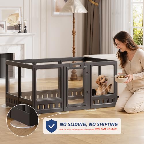 Clear-air Dog Playpen with Room Divider, Expandable Acrylic Dog Playpen to Create 2 Rooms, Clear Dog Play Pen Indoors, 24", 12 Panels, Black - color: Black, size: 24"H
