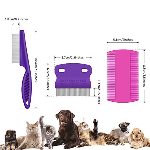 Boao 6 Pack Flea Comb Pet,Pink, Green, Purple, Yellow | Stainless Steel Rounded Teeth, Double Sided Design, Lice Remover, Tear Stain Tool, Dematting Brush for Cats Dogs Grooming - color: Pink, Green, Purple, Yellow