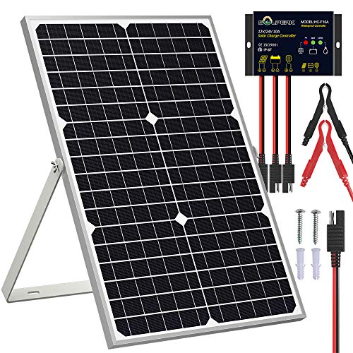 Solar Panel Kit 30W 12V Solar Battery Trickle Charger Maintainer | 10A PWM Charge Controller + Adjustable Mount Bracket for Boat Car RV Motorcycle Marine Automotive Waterproof Trickle Charging - size: 30W PWM+Load Kit