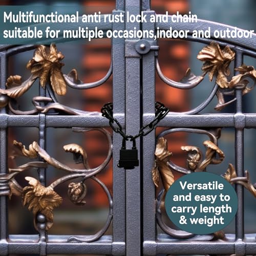 Heavy Duty Weather-Resistant Padlock with Chain, Anti-Theft Advanced Hardened Security Chain Lock for Fences, Backyard Gates, Motorcycles, Bicycles, Outdoor Furniture (Lock+Chain)