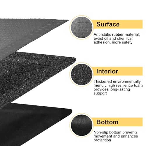 Anti Fatigue Mat 3x7 Ft 15/16" Thick Soft Sponge Ergonomic Mat | Full Day Floor Support Mat Reinforced Diamond Stud Dependable Standing Mat Foundry Forge Casting Mold Injection Molding Gray - size: 84"L x 36.2"W x 0.9"Th