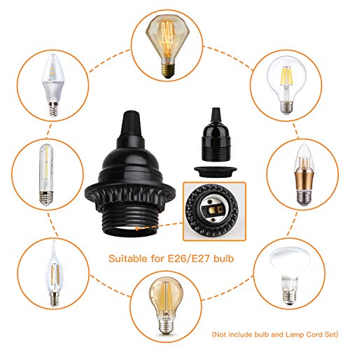 8 Pack E26 E27 Light Sockets, Black Threaded Keyless Lamp Socket | Medium Screw Base Lamp socket Replacement with Shade Ring, Retro Style E26 DIY Light Bulb Sockets Cover Pendant Lamps Holder