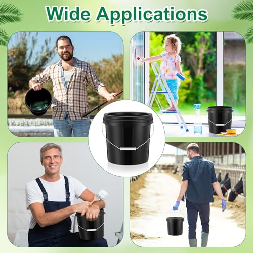 Tioncy 24 Pcs 2 Gallon Plastic Buckets with Lids and Handles,Black | Storage Pails for Paint, Cleaning, Organizing, Durable Containers, Metal Handles, Plastic Material - color: Black