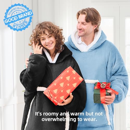 JOYWOO Black Wearable Blanket Hoodie,Oversized Cat Lovers Sweatshirt Blanket for Adult & Teens,Birthday Gifts for Women Men Mom Girl Boys,Cozy Fuzzy Sherpa Sweatshirt Blanket Giant Pocket Gifts,Small - color: Midnight Black, size: Small