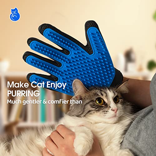 Pet Hair Removal Glove with 255 Silicone Tips for Dogs & Cats, 1 Pair Blue | 2-in-1 Deshedding & Massage Mitt, 5-Finger Flexible Design, for Bathing & Grooming, Safe for Long/Short/Curly Hair Pets
