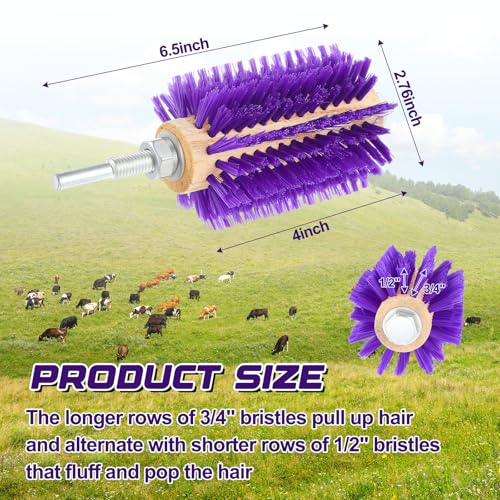 Willinglong 2 Pcs 4 Inches Livestock Mini Drill Scratch Brush Purple Brush Grooming Kit Suitable for Cattle, Cows, Horses, Sheep and Pigs - size: 4 Inch