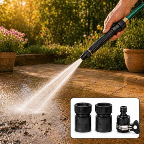 Heavy Duty Adjustable Twist Hose Nozzle, High Pressure Water Hose Nozzle with 2 Standard 3/4" GHT Adapters, Metal Jet Sweeper Spray Nozzle for Garden Hose, Car Wash, Patio and Lawn