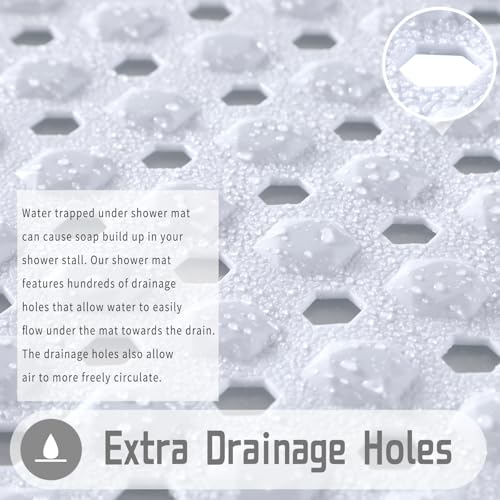 Yimobra Square Shower Floor Mat Non Slip, 21"X21" Machine Washable Bath Tub Mat, Soft on Feet, Bathmat with Drain Holes and Suction Cups, Fast Draining, White - color: White, size: 21 X 21 Inch