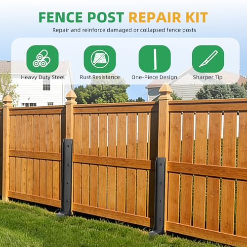 Fence Post Repair Kit, 8 Pack Heavy Duty Fence Post Stabilizer | One-Piece Fence Post Repair Stakes, Fence Support Quick Fix Tilted / Broken Mailbox, Wood Post, Square Post, Billboard Post