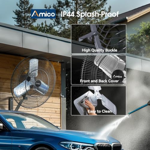Amico 24 Inch Wall Mount Fan with Remote, IP44 Waterproof, Oscillating | 8-Speed DC Motor, Industrial High Velocity 8500 CFM, Shop Fan for Commercial Use, Gym, Patio,Garage, Outdoor - size: 24 inch