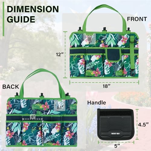 KUNN Bucket Tool Organizer 5 Gallon 18-Pocket Gardening Tool Bag with Hangable Handle | Garden Caddy & Bucket Accessory, Green - color: Green Leaf