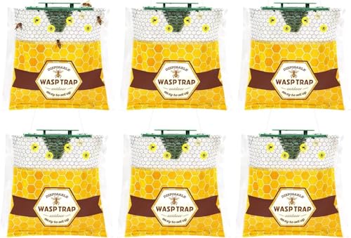 6 Pack Disposable Wasp Traps Outdoor Hanging, Bee Bags Traps for Outside | Yellow Jacket Trap, Wasp Catcher Fits Hornet, Wasps, Yellow Jacket & Carpenter Bee, Bug Flies for Patio Garden Outdoor Use - size: 6 Pack-A2