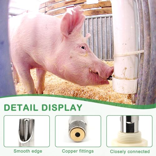 Pig Nipple Waterer for Barrel Kits, 3pcs Stainless Steel Automatic Pig Drinker Feeder Water Tank Connector with 1 Hole Opener & PTFE Tapes, Watering Systems Kit for Pig/Goats/Swine/Piglets/Drinking