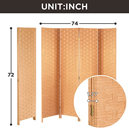 Wood Mesh Woven Design 4 Panel Folding Wooden Screen Room Divider - color: Natural, size: 4 Panel