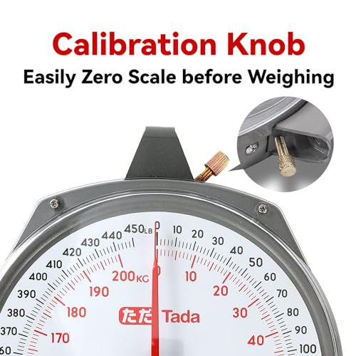 Tada Game Scale 450lb Mechanical Hanging Scale with 8 Inch Dial, Heavy-Duty Design for Kitchen, Fishing, Outdoor Use, and Farms