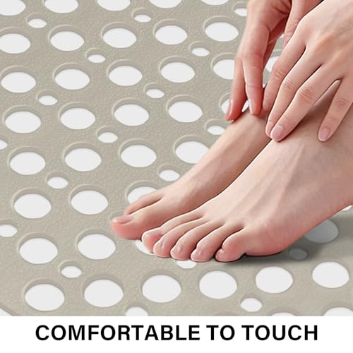 Square Shower Mat Non Slip, 27" x 27" Large Shower Mats for Inside Shower, Soft TPE Shower Floor Mat with Suction Cups and Big Drain Holes, Anti Slip Shower Stall Matt, Khaki - color: Khaki