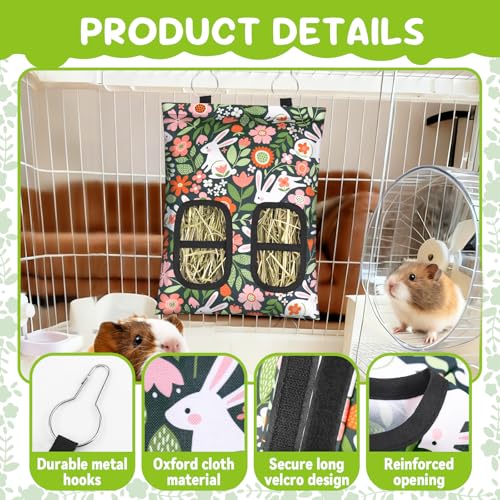 3 Pcs Rabbit Hay Feeder, 2-Hole Hanging Guinea Pig Hay Bags Washable Bunny Hay Bag for Rabbits, Chinchillas, Hamsters, Small Pets and Animals (11.8"×8.7") - color: Green,Yellow,Blue