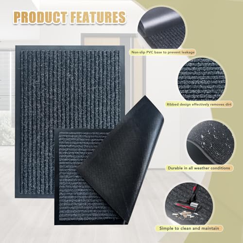 Front Door Mat, 3'x6'Indoor Outdoor Welcome Commercial Floor Mats | Heavy Duty Durable Inside Outside Entrance, Waterproof All-Season, All-Weather Non Slip Backing Doormat for Entryway, Black - size: 36"x72"