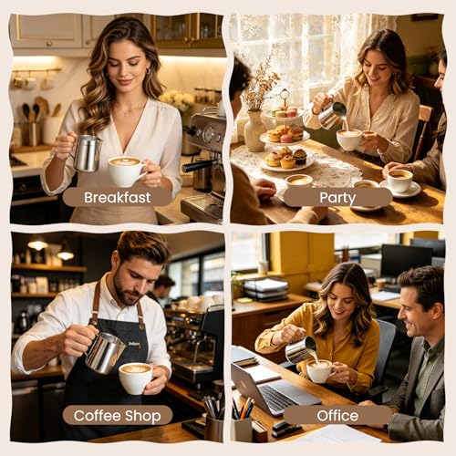 Dailyart Milk Frother Cup Set 12oz/350ml 4 Pcs Milk Frothing Pitcher | 304 Food Grade Stainless Steel, Dripless Spout, Internal Scale, Barista Milk Steamer Cup, Espresso Accessories Latte Art Tool - size: 12 Ounces(Pack of 4)