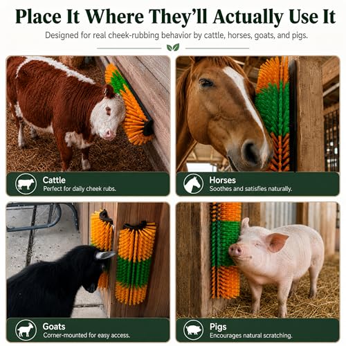 Livestock Scratching Brush, 4-Pack-Grooming Posts for Cows, Horses, Goats and Pigs with 8 Screws, Help Relieve Discomfort in Livestock and Prevent Damage to Fences - color: Yellow-4PCS