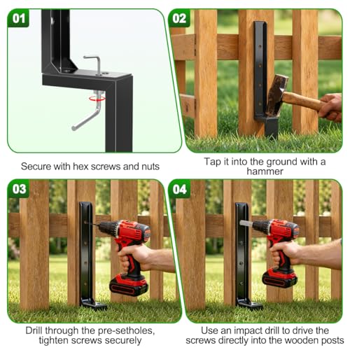 Fence Post Repair Kit, 2 Pack Heavy Duty Fence Post Anchor Stabilizer for Repairing Broken Leaning Tilted Damaged Wood - size: 2 PCS