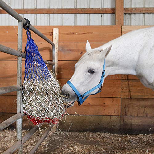 Majestic Ally 2 pcs Slow Feed 42” Hay Net for Horses, Strong Small 2x2” Holes, Nylon Rope Hanging, Adjustable Travel Feeder for Trailer and Stall, Simulates Grazing, Reduce Waste - color: Patriotic