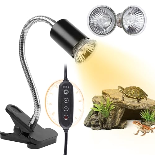 Turtle Basking Light (Cycle Timer), Tortoise Lamp UVA UVB Heat Bulbs -2 Pack 50W, 360°Rotatable Turtle UVA/UVB Basking Heat Light Bulb for Lizard, Beared Dragon