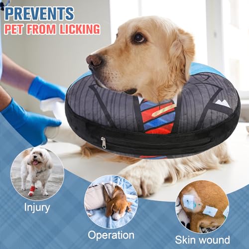 BEAUTYZOO Dog Cone Collar Alternative After Surgery,Pet Neck Donut E‑Collar - color: Black Suit, size: S(Neck:11"-13")