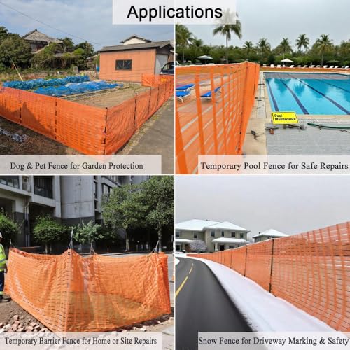 5 x 100 FT Orange Safety Fence, Plastic Construction Fence | Plastic Mesh Roll for Snow Fence, Driveway Marking, Hazard Areas, Work Zones & Property Boundary