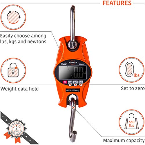 Digital Hanging Scale 660 LB 300 KG Cast Aluminum Case - Professional Heavy Duty Waterproof Fish Scale - Portable Durable Crane Scale for Luggage Weight Suitcase Hunting Farm Bow Fishing Scale - color: Orange, size: Heavy Duty