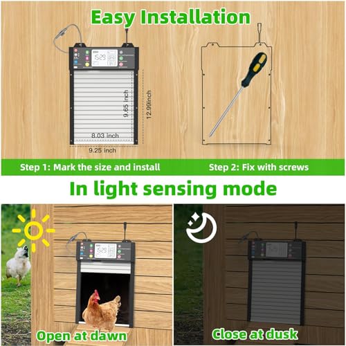 Automatic Chicken Coop Door, Solar Chicken Door with Tuya App, Door Status Detection, WiFi Reconnection,4000 mAh USB Rechargeable, Auto Chicken Door with Light Sensor, Timer,