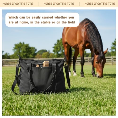Abbylike 15 Pieces Horse Grooming Kit with Organizer Tote Bag Tack Room Supplies Horse Brush Sets Care Equine Cleaning Kit Shedding Grooming Massaging Tools(Black) - color: Black