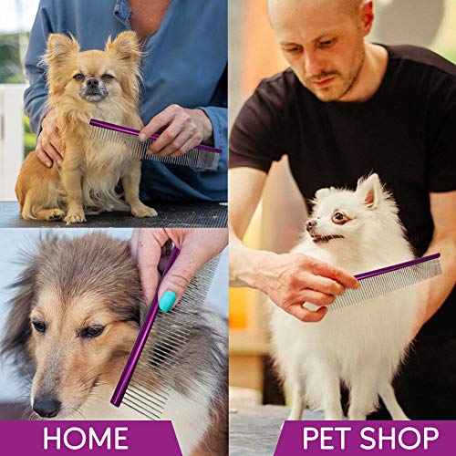 10-Inch Dog Combs for Grooming Matting, Metal Comb for Dogs and Cats | Greyhound Grooming Comb with Fine and Wide Rounded Stainless Steel Teeth for Detangling Medium to Coarse Fur - size: 10"