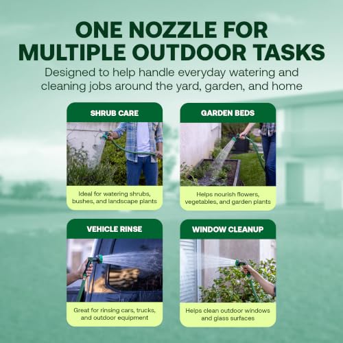 Rain Bird TCNZL8P Garden Hose Nozzle - 8 Pattern Thumb Control Water Spray | Adjustable Nozzle for Watering Plants, Outdoor Cleaning, Carbon Fiber Texture Grip, 3/4 In Threaded Connection, Green & Black - size: 8-Pattern