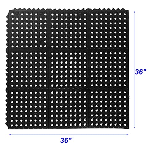 Anti-Fatigue Rubber Floor Mat - NANBOWANG Commercial Grade Interlocking Non-Slip Recycle Tyre Floor Mats for Restaurant Kitchen Bar Garden Outdoor Wet Area(36"x 36") - size: 36"L x 36"W x 0.8"Th