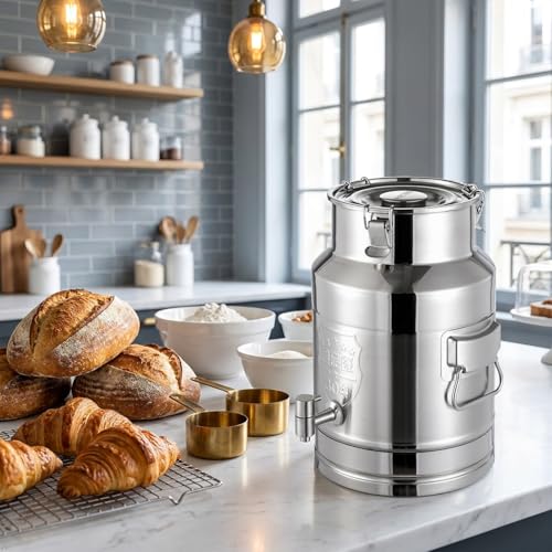 4 Gallon Milk Can with Spout, 15L Milk Container Stainless Steel Bucket with Locking Sealed Lid, Airtight Food Storage Container for Home, Farm, Commercial Kitchen (4 Gallon/15L) - size: 4 Gallon/15L