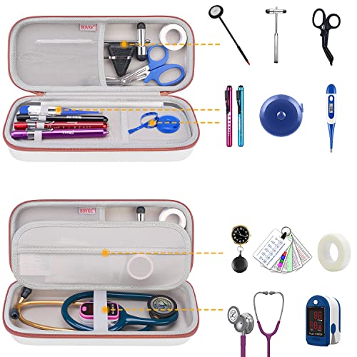 BOVKE Stethoscope Case for 3M Littmann Classic III Monitoring, Lightweight II S.E, Cardiology IV Diagnostic, MDF Acoustica Stethoscopes, Space for Nurse Essentials and Medical Supplies, White Rosegold - color: White Rosegold