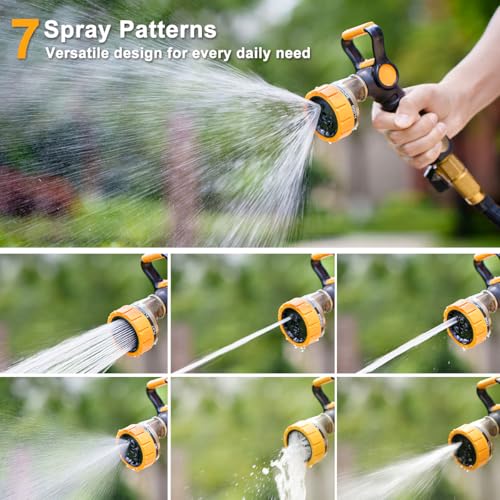 FANHAO Fireman Style Garden Hose Nozzle, Heavy Duty Metal Water Hose Nozzle | Thumb Control & Large Lever Control, 7 Adjustable Spray Patterns High Pressure Sprayer for Watering Plant, Car & Pet Washing