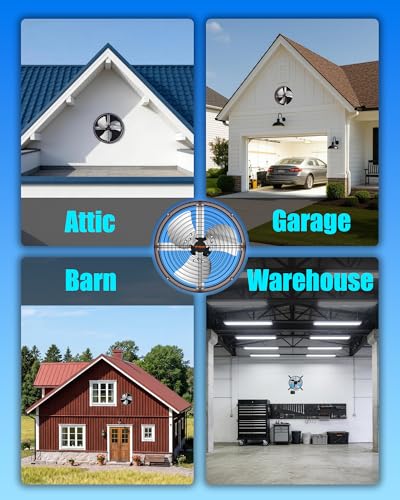 15'' Gable Vent Fan with Thermostat & Remote, 1800 CFM Attic Fan | Auto On/Off by Setting Temp, Up to 2500 Sq Ft, 70W, 3 Speeds, 18-Hour Timer, Plug-and-Play