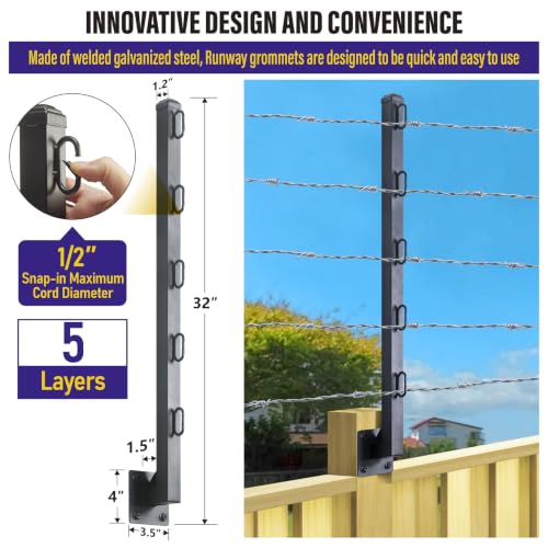 Hulave 8-Pack Fence Post Extender, High 32" Fence Barbed Wire Extend Arm, Used to add Height to Wood Fences for Privacy and to Prevent Animals from Jumping Away and Breaking in (Matte-Black) - size: Heigh-32in