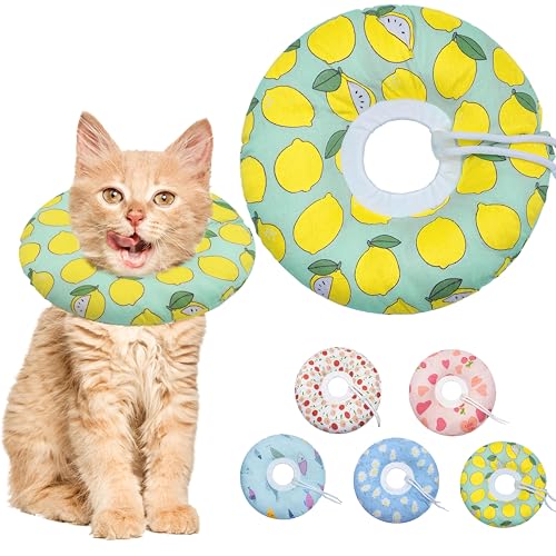 Seyezo Cat Cone Collar Soft, Adjustable Cat Recovery Cone, Green Lemon, S | Stops Licking, Cute Donut Neck Collar, After Surgery Elizabethan Collar, Protective Neck Pillow, Cone of Shame - color: Green Lemon, size: Small