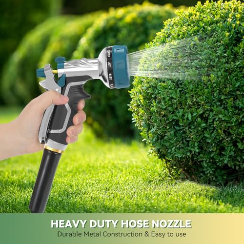 Garden Hose Nozzle, Heavy Duty Metal Water Hose Nozzle with 8 Adjustable Spray Patterns, High Pressure Hand Sprayer with Flow Control for for Garden Watering, Car & Pet Washing - color: Blue