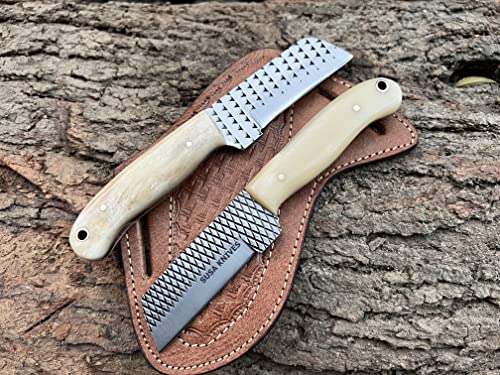 Custom Handmade 7'' fixed blade hoof rasp knife/Cow boy knife/Bull cutter Cowboy knives with pancake leather sheath - color: WHITE